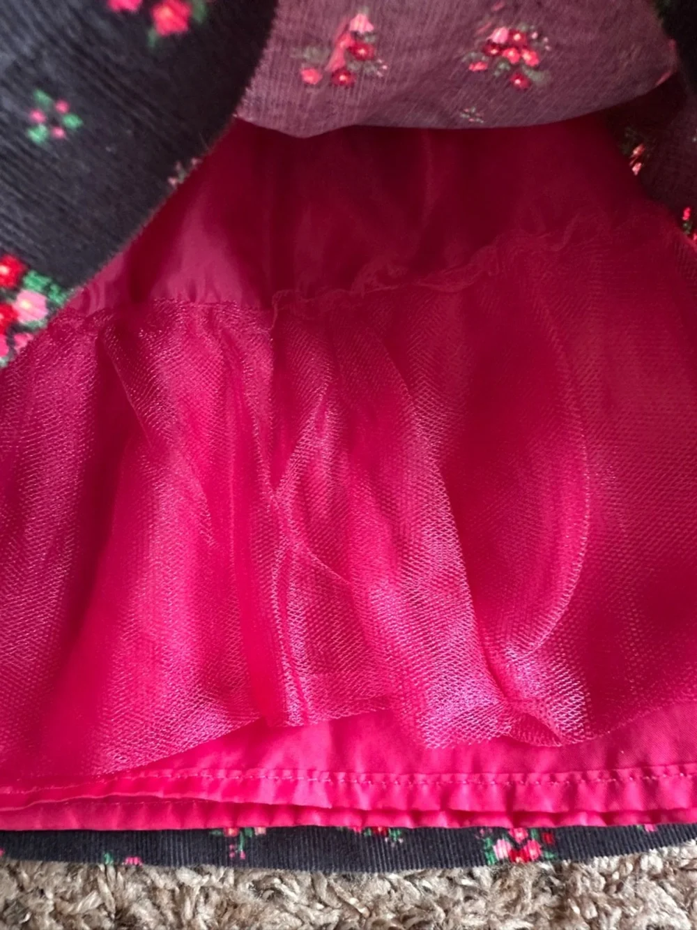 OshKosh B'gosh Black Pink Floral Corduroy Dress Size 18 Months EUC